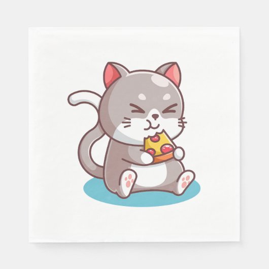 ピザを食べる猫 スタンダードランチョンナプキン (正面)