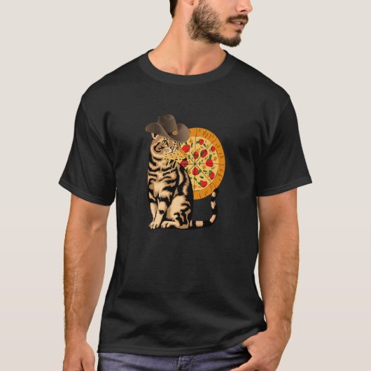 ピザを食べる猫 Tシャツ (正面)