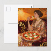 ピザを食べる美しい女性 ポストカード (正面/裏面)