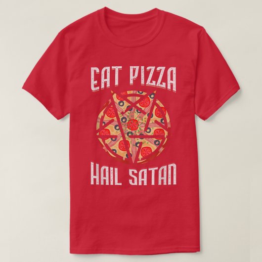 ピザを食べろ サタンに賛美を 黒魔術 ペンタグラム Tシャツ (デザイン正面)