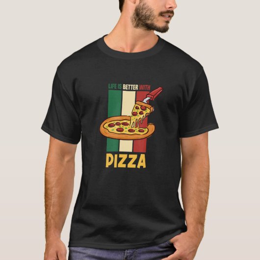 ピザアイロニックことわざ食イタリアン品ピザCとの生活 Tシャツ (正面)