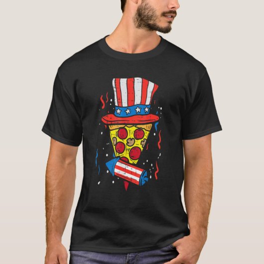 ピザアメリカ国旗の帽子Firecracker 4th Of July Food Pat Tシャツ (正面)