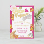 ピザアンドパジャマススランバーパーティースリーポバー誕生日 招待状 (スタンド正面)