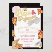 ピザアンドパジャマススランバーパーティースリーポバー誕生日 招待状 (正面/裏面)