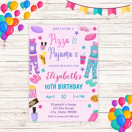 ピザアンドパジャマズスリープバー誕生日招待状 招待状