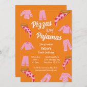 ピザアンドパジャマパーティースレポバー誕生日 招待状 (正面/裏面)