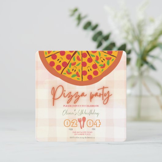 ピザイタリアンテーマ任意の年の誕生日 招待状 (スタンド正面)