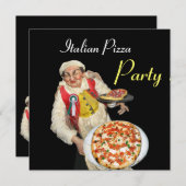 ピザイタリアンパーティー、レストランレッドブラック 招待状 (正面/裏面)