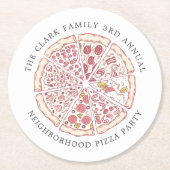 ピザイベントテーマカスタム文字 |丸い紙座標 ラウンドペーパーコースター (正面)