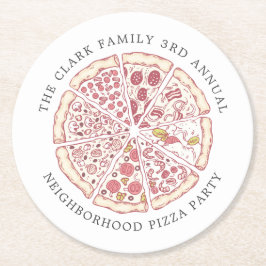 ピザイベントテーマカスタム文字 |丸い紙座標 ラウンドペーパーコースター