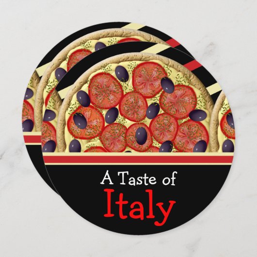 ピザイラストレーションファストフードイタリアンディナーパーティー 招待状 (正面/裏面)