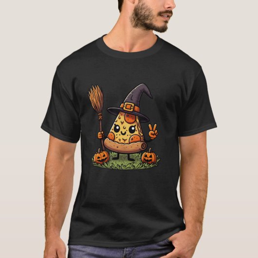 ピザウィッチおもしろいパンプキンハロウィーンメンズウィメンズウィメンズキ Tシャツ (正面)