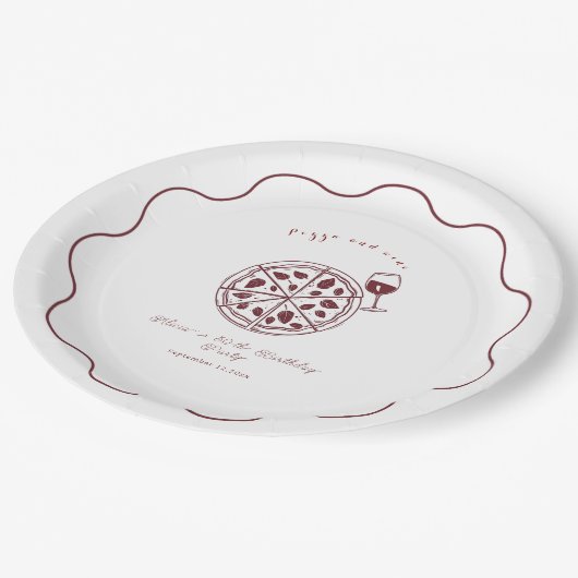 ピザエレガントとワインの誕生日 ペーパープレート (アングル)