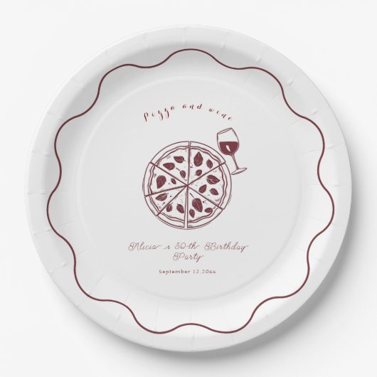 ピザエレガントとワインの誕生日 ペーパープレート (正面)