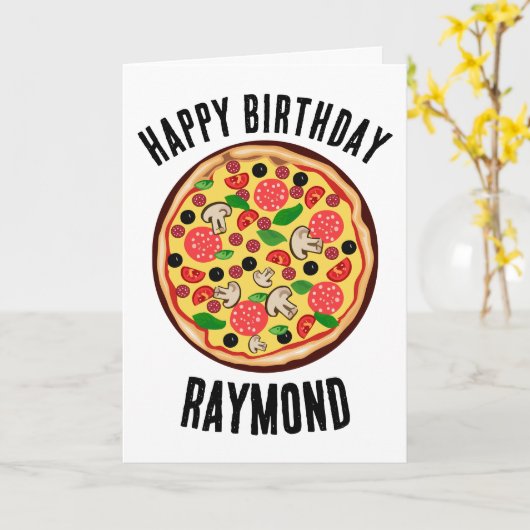 ピザカスタムパーソナライズされた誕生日グリーティングカード カード (黄色い花)