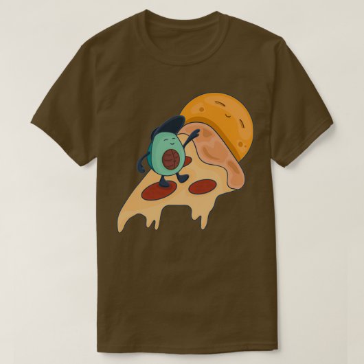 ピザカッコいいのスライス上のサーフィンアボカド Tシャツ (デザイン正面)