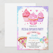 ピザカップケーキの女の子のテーマの招待状 招待状 (正面/裏面)