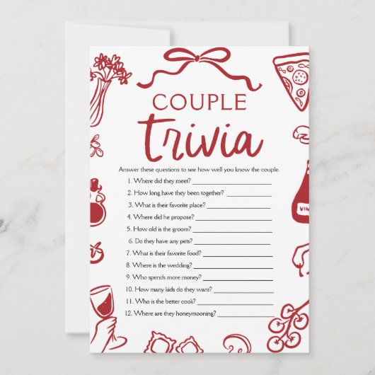 ピザカップルイタリアントリビアブライダルシャワーゲーム 招待状 (正面)