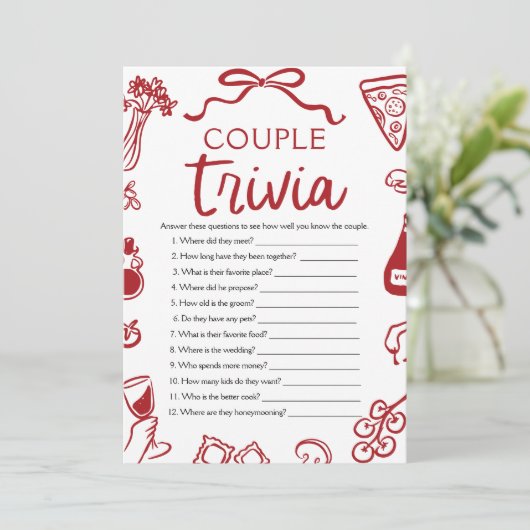 ピザカップルイタリアントリビアブライダルシャワーゲーム 招待状 (スタンド正面)