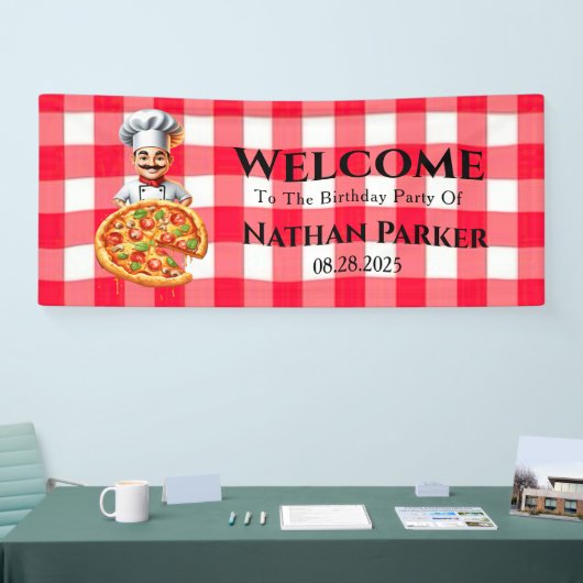 ピザキッズバースデーパーティーへようこそ看板バナー 横断幕 (トレードショー)