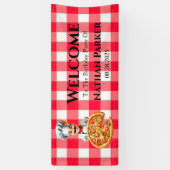 ピザキッズバースデーパーティーへようこそ看板バナー 横断幕 (縦)