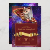 ピザキャットイン宇宙おもしろい招待状 招待状 (正面/裏面)