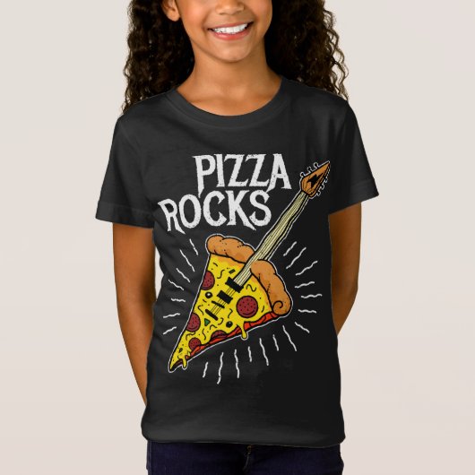 ピザギターおもしろい- Pizza Rocks Tシャツ (正面)