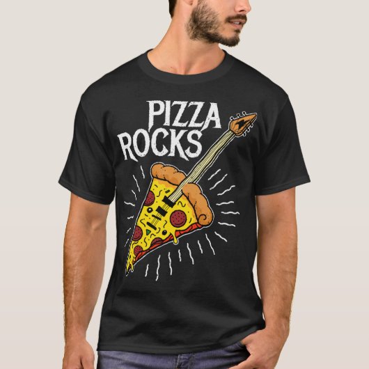 ピザギターおもしろい- Pizza Rocks Tシャツ (正面)