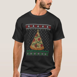 ピザクリスマスツリーおもしろいクリスマスライトボーイズ醜いS Tシャツ