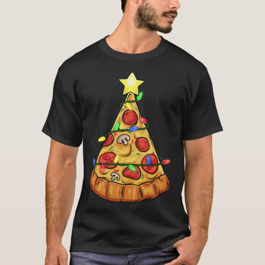 ピザクリスマスツリーおもしろいライツボーイズキッズクリスマス Tシャツ (正面)