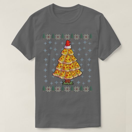ピザクリスマスツリーメンピザラバーギフトサンタH Tシャツ (デザイン正面)