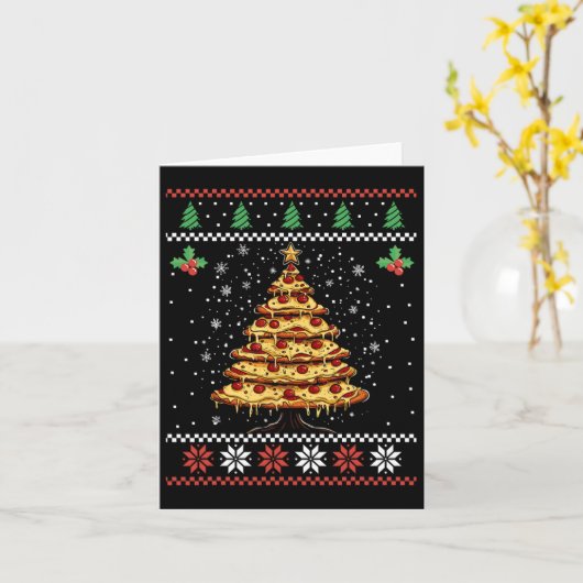 ピザクリスマスツリー醜いクリスマスセータークリスマスF カード (黄色い花)