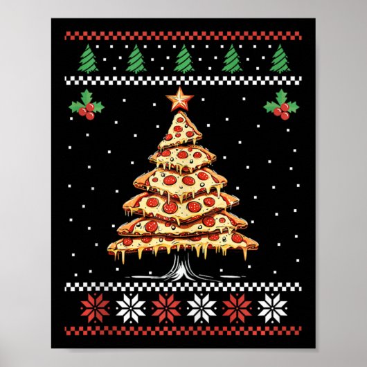 ピザクリスマスツリー醜いクリスマスセータークリスマスF ポスター (正面)