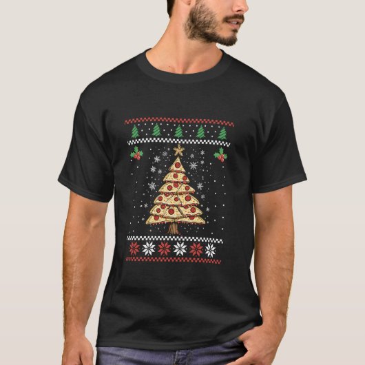 ピザクリスマスツリー醜いクリスマスセータークリスマスF Tシャツ (正面)