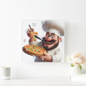 ピザクールとカラフルVery & Pizza男 スクエア壁時計 (ホーム)