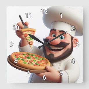 ピザクールとカラフルVery & Pizza男 スクエア壁時計