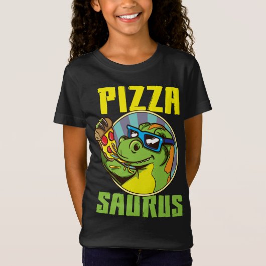ピザサウルスTレックス恐竜食べ物のピザピザサハー Tシャツ (正面)