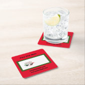 ピザサービス，赤い緑，パーソナライズされたビジネスカー スクエアペーパーコースター (インサイチュ)