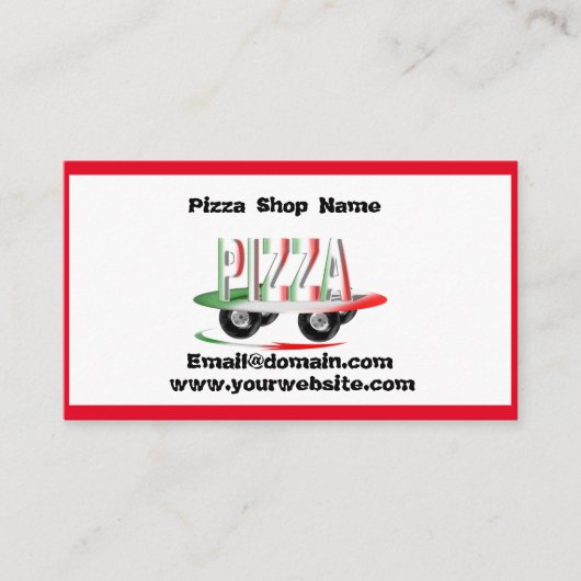 ピザサービス，赤い緑 名刺 (正面)