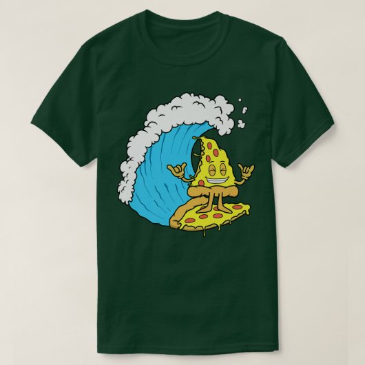 ピザサーフィンチーズスライスサーファー波乗りファン Tシャツ (デザイン正面)