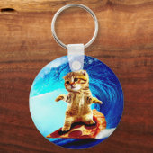 ピザサーフィン猫 キーホルダー (正面)