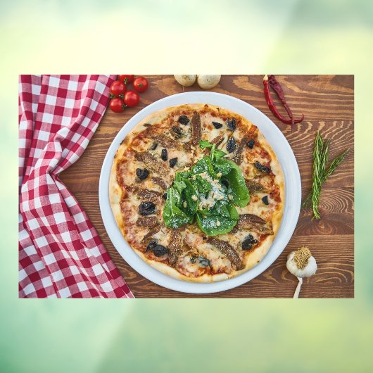 ピザショップ料理イタリアン食べ物レッドテーブルクロス ウィンドウサイン (シート3)