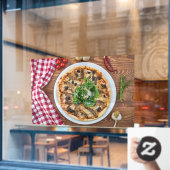 ピザショップ料理イタリアン食べ物レッドテーブルクロス ウィンドウサイン (カフェ窓)