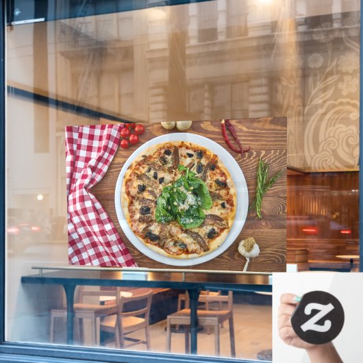 ピザショップ料理イタリアン食べ物レッドテーブルクロス ウィンドウサイン (カフェ窓)