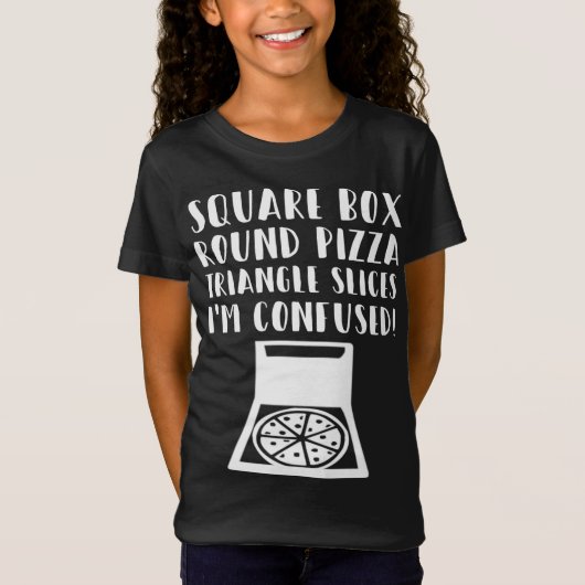 ピザスクエアおもしろいボックスラウンドピザ – 三角形スライス Tシャツ (正面)