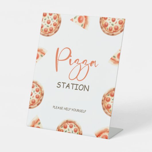 ピザステーションサイン、ピザファーストバースデーパーティーサイン 台座サイン (正面)