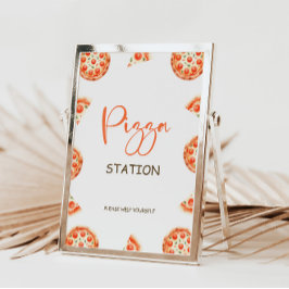 ピザステーションサイン、ピザファーストバースデーパーティーサイン 招待状