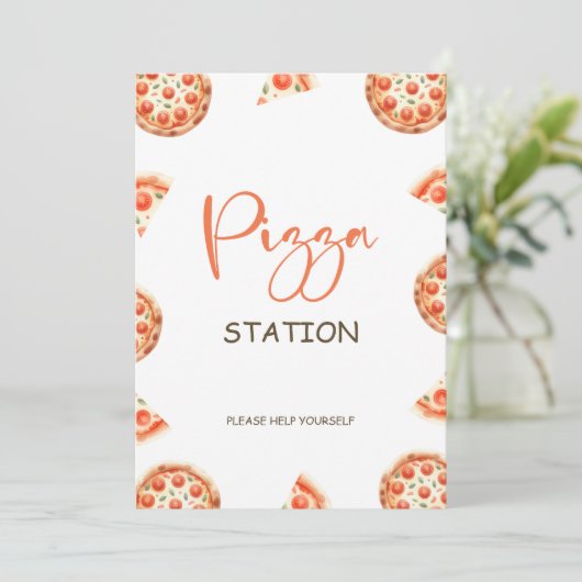 ピザステーションサイン、ピザファーストバースデーパーティーサイン 招待状 (スタンド正面)