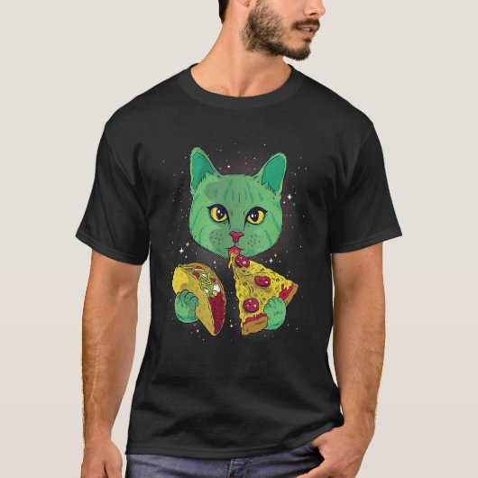 ピザスライスとタコTのコスミック猫好きシャツ Tシャツ (正面)