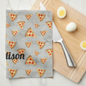 ピザスライスカッコいいヴィンテージグレーパターンのパーソナライズ キッチンタオル (四つ折り)